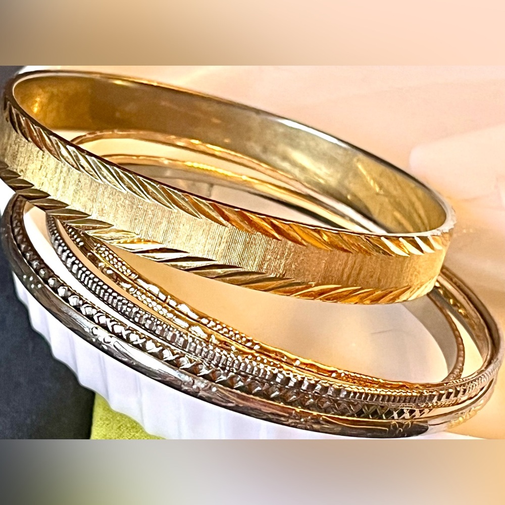 Vintage Gold and Silver Bangle Bracelet Set